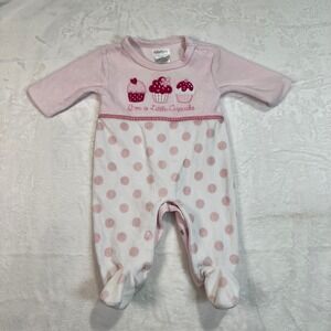 Pitter Patter Footed Sleeper 3/6M Pink Cupcake Polka Dot Baby Girl